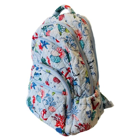 Vera Bradley Sea Life Quilted Backpack Coral Turtle Seahorse Ocean Print Bag - Picture 4 of 16
